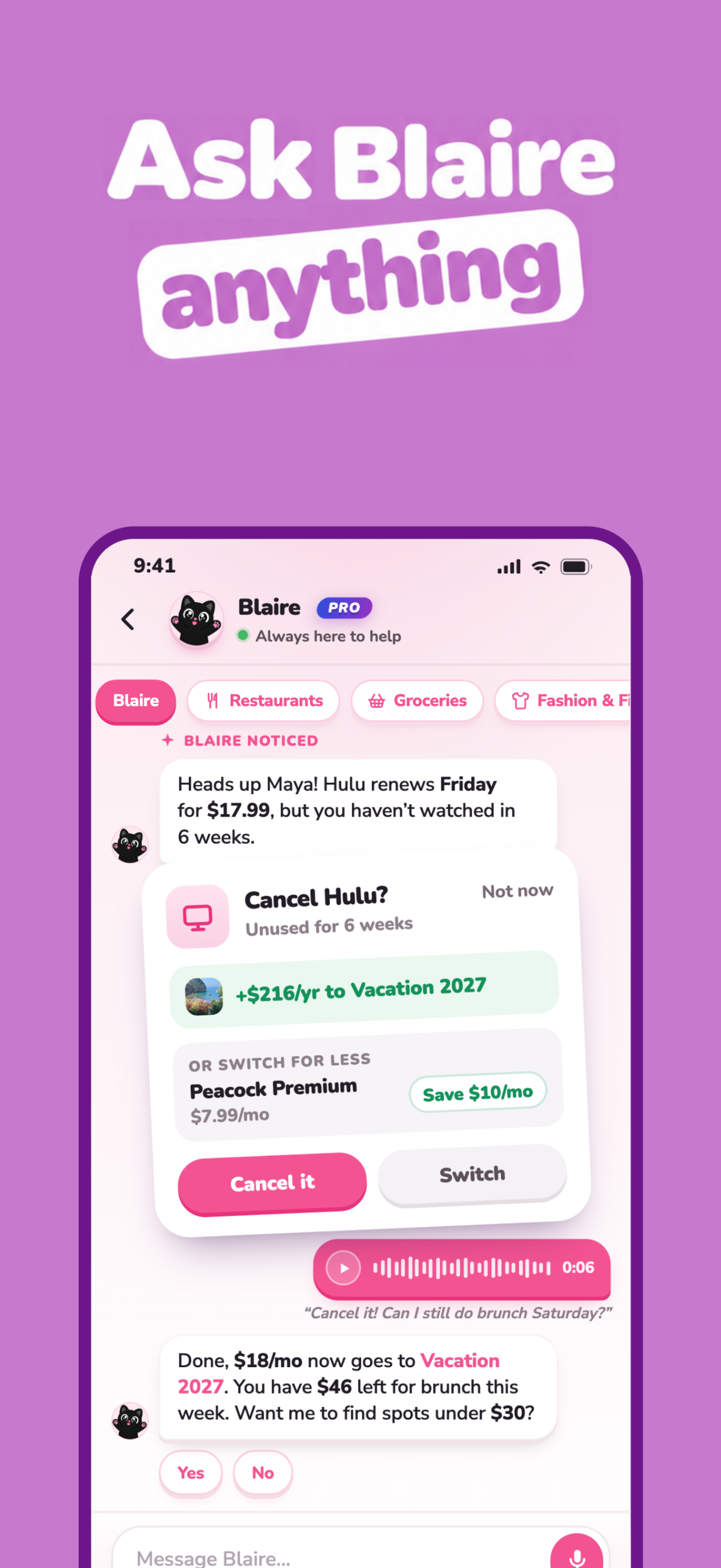 Ask Blaire about subscriptions and savings